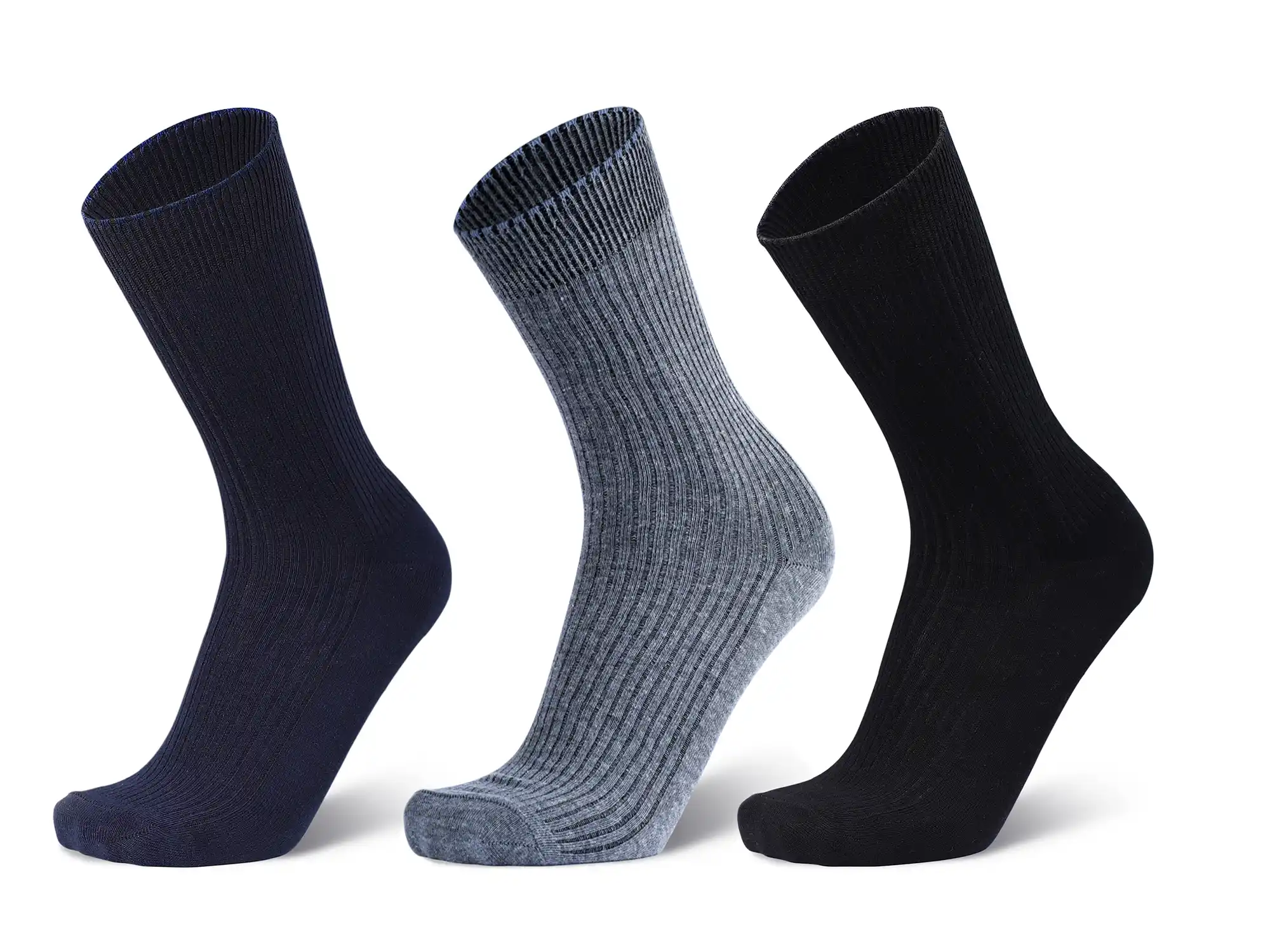 Men's Crew Length Cotton Ribbed Socks, Pack of 3