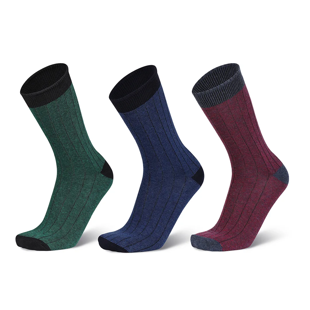 Men's Crew Length Cotton Striped Socks, Pack of 3