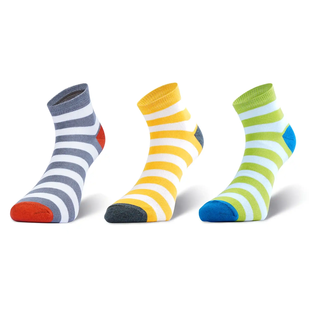 Women's Ankle Length Cotton Striped Socks, Pack of 3