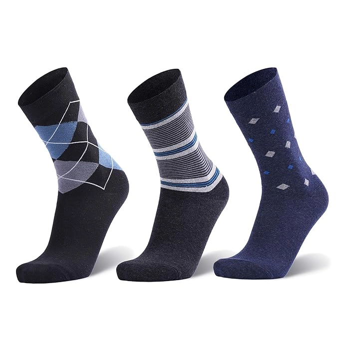 Men's Crew Length Cotton Argyle Socks, Pack of 3