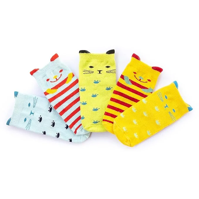 Kid's Ankle Length Cotton Socks for Baby Boy and Baby Girl, Pack of 5, Size 6 months - 12 months