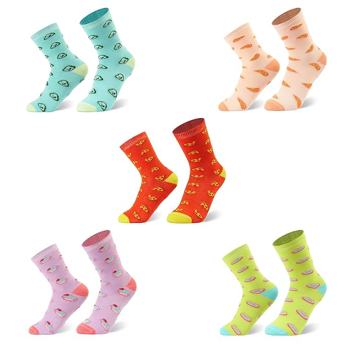 Kid's Crew Length Cotton Socks for Boys and Girls, Pack of 5, Size 5 years - 6 years