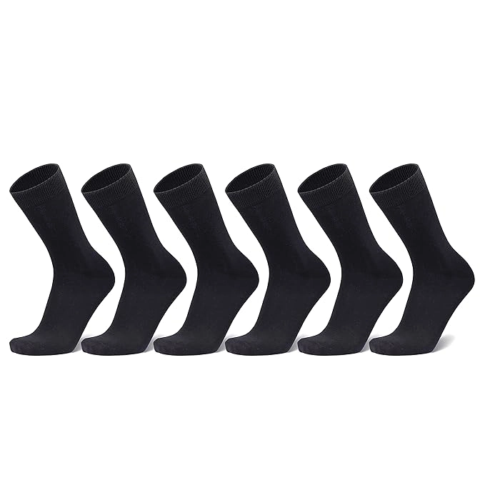 Men's Crew Length Black Cotton Socks, Pack of 6