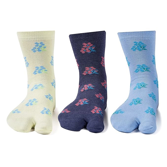 Women's Ankle Length Cotton Floral Motif Thumb Socks, Pack of 3