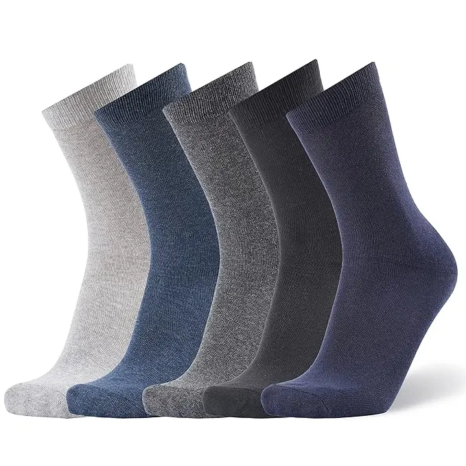 Men's Crew Length Plain Cotton Socks, Pack of 5